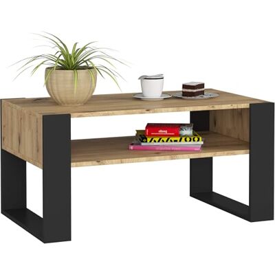 AKORD Table Basse DOMI en Bois Avec Étagère Table à Café Moderne Décor Maison 92 x 45 x 53 cm Chêne Artisanal & Noir AKORD Table Basse DOMI en Bois Avec Étagère Table à Café Moderne Décor Maison 92 x 45 x 53 cm Chêne Artisanal & Noir