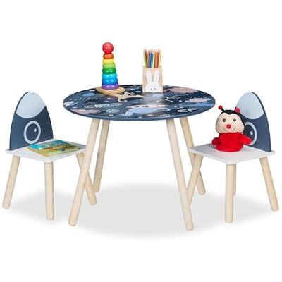 Relaxdays Meubles pour la chambre de bout de chou, multicolores table et 2 chaises, design spatial, unisexes Relaxdays Meubles pour la chambre de bout de chou, multicolores table et 2 chaises, design spatial, unisexes