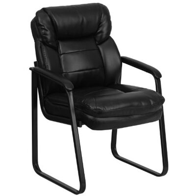 Flash Furniture GO-1156-BK-LEA-GG Fauteuil de bureau en cuir avec base en traîneau Noir Flash Furniture GO-1156-BK-LEA-GG Fauteuil de bureau en cuir avec base en traîneau Noir