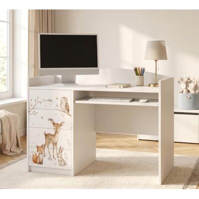 Happy Babies Grand bureau pour enfant, blanc, 125 x 60 cm, avec 4 tiroirs, bureau d'étudiant pour garçons et filles, table d'apprentissage avec motif au choix (n° 385) Happy Babies Grand bureau pour enfant, blanc, 125 x 60 cm, avec 4 tiroirs, bureau d'étudiant pour garçons et filles, table d'apprentissage avec motif au choix (n° 385)