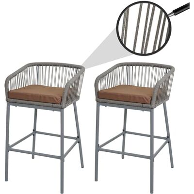 Mendler Lot de 2 tabourets de bar Rope HWC-O22 Gris clair, coussin taupe Tabouret de comptoir, extérieur, rembourrage, corde tressée, métal Mendler Lot de 2 tabourets de bar Rope HWC-O22 Gris clair, coussin taupe Tabouret de comptoir, extérieur, rembourrage, corde tressée, métal