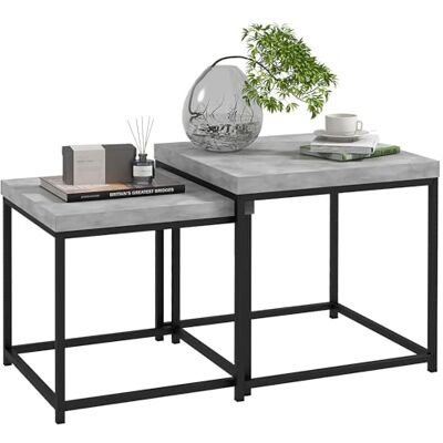 HOMCOM Lot de 2 tables gigognes, tables basses carrées pour salon, cadre en acier et plateaux en bois, gris HOMCOM Lot de 2 tables gigognes, tables basses carrées pour salon, cadre en acier et plateaux en bois, gris
