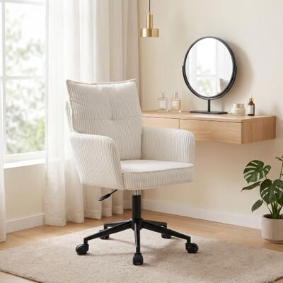 Duhome Chaise de bureau en velours côtelé Blanc Chaise pivotante à 360° pour coiffeuse Hauteur réglable Duhome Chaise de bureau en velours côtelé Blanc Chaise pivotante à 360° pour coiffeuse Hauteur réglable