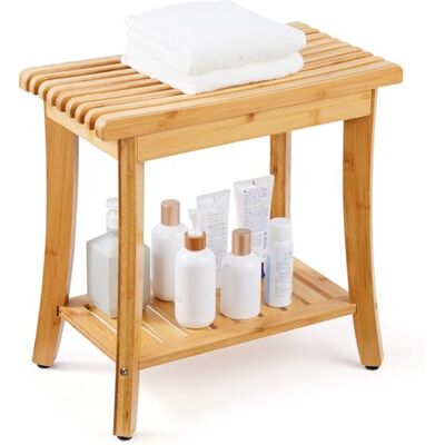 VEVOR Banc de douche en bambou, tabouret de douche, organisateur de baignoire spa en bambou à 2 niveaux, tabouret, chaise de salle de bain et siège avec étagère pour l'intérieur et l'extérieur VEVOR Banc de douche en bambou, tabouret de douche, organisateur de baignoire spa en bambou à 2 niveaux, tabouret, chaise de salle de bain et siège avec étagère pour l'intérieur et l'extérieur