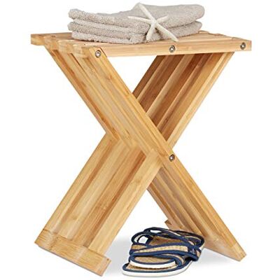 Relaxdays , Tabouret pliant en bambou naturel, aspect naturel, bas, peu encombrant, tabouret pour enfants, H x l x P 42 x 32 x 27 cm, standard Relaxdays , Tabouret pliant en bambou naturel, aspect naturel, bas, peu encombrant, tabouret pour enfants, H x l x P 42 x 32 x 27 cm, standard