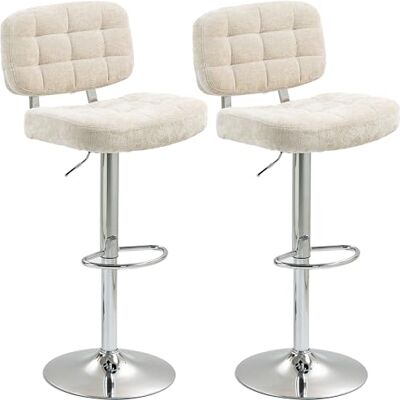 HOMCOM Lot de 2 tabourets de Bar, chaises de Bar pivotantes, Chaise Haute Cuisine avec Dossier, Hauteur réglable et Repose-Pieds, Cadre en Acier, Charge 120 Kg, Beige HOMCOM Lot de 2 tabourets de Bar, chaises de Bar pivotantes, Chaise Haute Cuisine avec Dossier, Hauteur réglable et Repose-Pieds, Cadre en Acier, Charge 120 Kg, Beige
