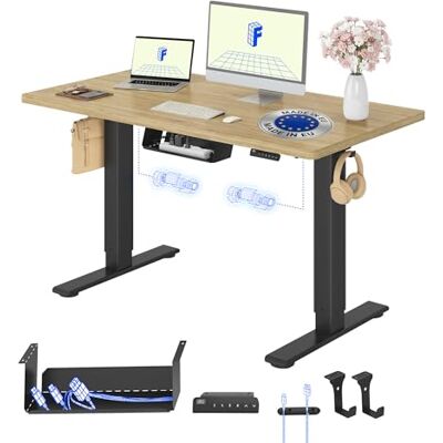 FLEXISPOT Bureau Assis Debout avec 2 Moteurs 120x80cm, Plateau Fabriqué UE, Charge 120kg, Anti-collision, Fonctions Mémoires & Accessoires Pratiques,Noir+Chêne Clair FLEXISPOT Bureau Assis Debout avec 2 Moteurs 120x80cm, Plateau Fabriqué UE, Charge 120kg, Anti-collision, Fonctions Mémoires & Accessoires Pratiques,Noir+Chêne Clair
