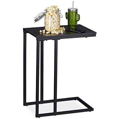 Relaxdays Table d’appoint Veilleuse Petit meuble d’angle pour sofa, lit, Métal et bois,HlP: 59,5 x 30 x 45 cm, Noire Relaxdays Table d’appoint Veilleuse Petit meuble d’angle pour sofa, lit, Métal et bois,HlP: 59,5 x 30 x 45 cm, Noire