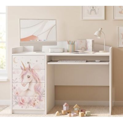 Happy Babies Grand bureau pour enfant, blanc, 125 x 60 cm, avec 4 tiroirs, bureau d'étudiant pour garçons et filles, table d'apprentissage avec motif au choix (n° 452) Happy Babies Grand bureau pour enfant, blanc, 125 x 60 cm, avec 4 tiroirs, bureau d'étudiant pour garçons et filles, table d'apprentissage avec motif au choix (n° 452)