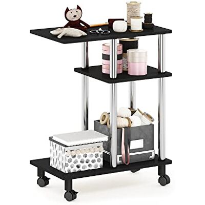 Furinno Turn-N-Tube Table d'appoint en forme de U avec roulettes, Americano, tubes en acier inoxydable Furinno Turn-N-Tube Table d'appoint en forme de U avec roulettes, Americano, tubes en acier inoxydable