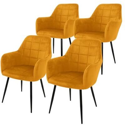 ECD Germany Set de 4x Chaises de Salle à Manger Moutarde, Style Moderne/Retro, Dossier et Accoudoirs Rembourrée Aspect Velours, Pieds en Métal Noir, Chaise Ergonomique, Fauteuil pour Salon/Chambre ECD Germany Set de 4x Chaises de Salle à Manger Moutarde, Style Moderne/Retro, Dossier et Accoudoirs Rembourrée Aspect Velours, Pieds en Métal Noir, Chaise Ergonomique, Fauteuil pour Salon/Chambre