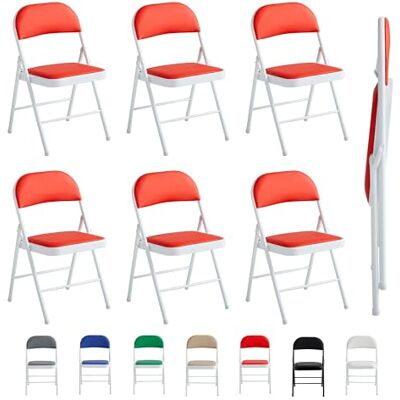 mcc direct Chaises pliantes en cuir synthétique avec cadre en métal et siège rembourré, faciles à plier et à ranger pour la maison, le bureau, la salle à manger et la réception (6, rouge) mcc direct Chaises pliantes en cuir synthétique avec cadre en métal et siège rembourré, faciles à plier et à ranger pour la maison, le bureau, la salle à manger et la réception (6, rouge)