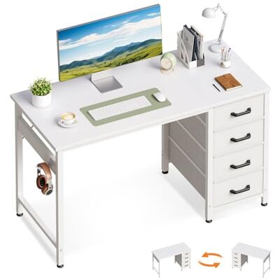ODK Bureau avec 4 Tiroirs, Table d'ordinateur Table de Bureau avec Crochet pour Casque, Bureaux Gaming Informatique pour Bureaux à Domicile (Blanc, 100x48x75.7cm) ODK Bureau avec 4 Tiroirs, Table d'ordinateur Table de Bureau avec Crochet pour Casque, Bureaux Gaming Informatique pour Bureaux à Domicile (Blanc, 100x48x75.7cm)