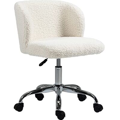 HOMCOM Chaise de Bureau Design Hauteur réglable, pivotante piètement Acier chromé revêtement Effet Laine bouclée HOMCOM Chaise de Bureau Design Hauteur réglable, pivotante piètement Acier chromé revêtement Effet Laine bouclée