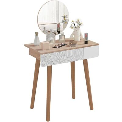HOMCOM Coiffeuse Table de Maquillage Design scandinave tiroir et Grand Miroir dim. 70 x 39 x 119-128 cm HOMCOM Coiffeuse Table de Maquillage Design scandinave tiroir et Grand Miroir dim. 70 x 39 x 119-128 cm