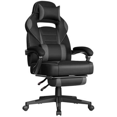 SONGMICS Chaise de Jeu, Fauteuil de Bureau avec Repose-Pieds, Appui-Tête et Coussin Lombaire, Réglable en Hauteur, Ergonomique, Supporte Jusqu’à 150 kg, Noir d'Encre et Gris Ardoise OBG073BH20 SONGMICS Chaise de Jeu, Fauteuil de Bureau avec Repose-Pieds, Appui-Tête et Coussin Lombaire, Réglable en Hauteur, Ergonomique, Supporte Jusqu’à 150 kg, Noir d'Encre et Gris Ardoise OBG073BH20
