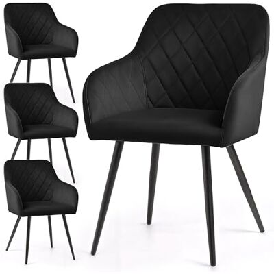 AKORD Velto Lot de 4 chaises de salle à manger rembourrées avec accoudoirs et pieds noirs pour cuisine et salle à manger Beige 58 x 54,5 x 82 cm AKORD Velto Lot de 4 chaises de salle à manger rembourrées avec accoudoirs et pieds noirs pour cuisine et salle à manger Beige 58 x 54,5 x 82 cm