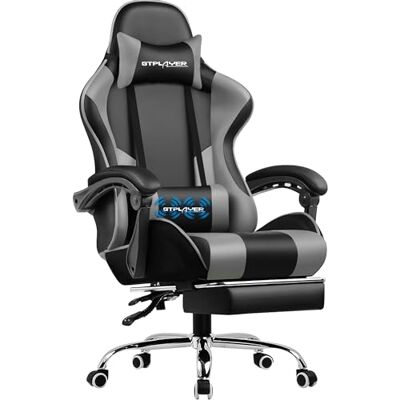GTPLAYER Chaise Gaming Ergonomique, Fauteuil Gamer, Chaise Bureau, Gaming Chair avec Dossier réglable à 135°, Hauteur Réglablerepose-Pieds rétractables,GRIS GTPLAYER Chaise Gaming Ergonomique, Fauteuil Gamer, Chaise Bureau, Gaming Chair avec Dossier réglable à 135°, Hauteur Réglablerepose-Pieds rétractables,GRIS