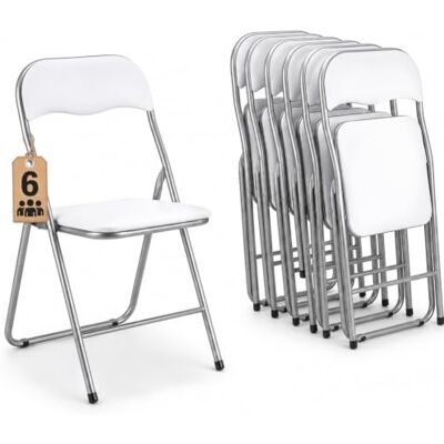 BAKAJI Lot de 6 chaises rembourrées pliantes peu encombrantes avec structure tubulaire en métal, rivet en PVC, design moderne pour salle à manger cuisine (blanc) BAKAJI Lot de 6 chaises rembourrées pliantes peu encombrantes avec structure tubulaire en métal, rivet en PVC, design moderne pour salle à manger cuisine (blanc)