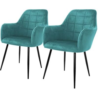 ECD Germany Set 2x Chaises de Salle à Manger Turquoise, Style Moderne/Retro, Dossier et Accoudoirs Rembourrée Aspect Velours, Pieds en Métal Noir, Chaise Ergonomique, Fauteuil de Salon/Chambre/Cuisine ECD Germany Set 2x Chaises de Salle à Manger Turquoise, Style Moderne/Retro, Dossier et Accoudoirs Rembourrée Aspect Velours, Pieds en Métal Noir, Chaise Ergonomique, Fauteuil de Salon/Chambre/Cuisine