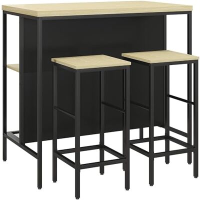 HOMCOM Ensemble Table de Bar et 2 tabourets avec Repose-Pieds, étagère de Rangement, Style Industriel, métal Noir et Aspect Bois HOMCOM Ensemble Table de Bar et 2 tabourets avec Repose-Pieds, étagère de Rangement, Style Industriel, métal Noir et Aspect Bois