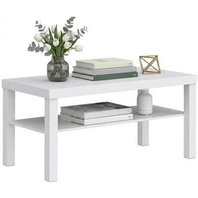 HOMCOM Table Basse de Salon, Table d'appoint rectangulaire à 2 Niveaux avec étagère de Rangement, Style Moderne, pour Chambre et Bureau, 90 x 45 x 44,5 cm, Blanc HOMCOM Table Basse de Salon, Table d'appoint rectangulaire à 2 Niveaux avec étagère de Rangement, Style Moderne, pour Chambre et Bureau, 90 x 45 x 44,5 cm, Blanc