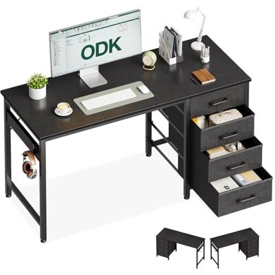 ODK Bureau avec 4 Tiroirs, Table d'ordinateur Table de Bureau avec Crochet pour Casque, Bureaux Gaming Informatique pour Bureaux à Domicile (Noir, 120x48x75.7cm) ODK Bureau avec 4 Tiroirs, Table d'ordinateur Table de Bureau avec Crochet pour Casque, Bureaux Gaming Informatique pour Bureaux à Domicile (Noir, 120x48x75.7cm)