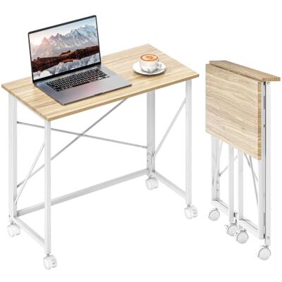 HOMCOM Bureau Pliant Table d'Ordinateur sur Roulettes 80 x 40 cm Chêne Style Moderne, pour Domicile, Chambre, Petits Espaces HOMCOM Bureau Pliant Table d'Ordinateur sur Roulettes 80 x 40 cm Chêne Style Moderne, pour Domicile, Chambre, Petits Espaces