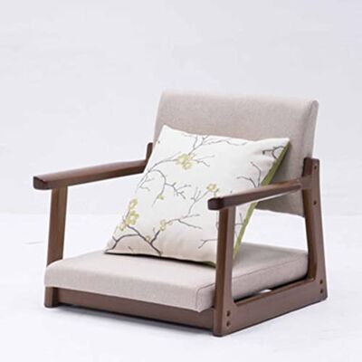 KUANGGE Chaise tatami sans pieds en bois massif avec accoudoirs et dossier, chaise de sol de style japonais confortable, chaise basse pour baie vitrée, bureau, maison KUANGGE Chaise tatami sans pieds en bois massif avec accoudoirs et dossier, chaise de sol de style japonais confortable, chaise basse pour baie vitrée, bureau, maison