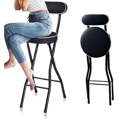 HEYBB Tabouret de bar pliant rond et rembourré 70cm/75cm, chaise haute pour adultes avec dossier, chaise de cuisine petit-déjeuner portable et pliable (Color : Black, Size : 75cm/30in) HEYBB Tabouret de bar pliant rond et rembourré 70cm/75cm, chaise haute pour adultes avec dossier, chaise de cuisine petit-déjeuner portable et pliable (Color : Black, Size : 75cm/30in)