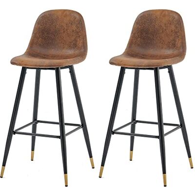MEUBLE COSY Lot de 2 Tabouret de Bar Rétro Vintage avec Dossier et Repose-Pieds, Siège Rembourrés de 76 cm de Haut, Style Industriel, Chaises Hautes en Similicuir Marron, Pieds en Métal Noir et Or MEUBLE COSY Lot de 2 Tabouret de Bar Rétro Vintage avec Dossier et Repose-Pieds, Siège Rembourrés de 76 cm de Haut, Style Industriel, Chaises Hautes en Similicuir Marron, Pieds en Métal Noir et Or