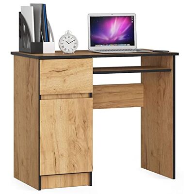 AKORD Piksel Petit bureau avec tiroirs Bureau d'ordinateur Bureau avec plateau pour clavier Tiroir et compartiment avec porte 90 x 77 x 50 cm 30 kg Armoire gauche Couleur : chêne AKORD Piksel Petit bureau avec tiroirs Bureau d'ordinateur Bureau avec plateau pour clavier Tiroir et compartiment avec porte 90 x 77 x 50 cm 30 kg Armoire gauche Couleur : chêne