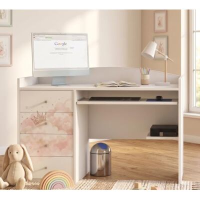 Happy Babies Grand bureau pour enfant, blanc, 125 x 60 cm, avec 4 tiroirs, bureau d'étudiant pour garçons et filles, table d'apprentissage avec motif au choix (n° 456) Happy Babies Grand bureau pour enfant, blanc, 125 x 60 cm, avec 4 tiroirs, bureau d'étudiant pour garçons et filles, table d'apprentissage avec motif au choix (n° 456)