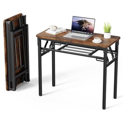 CNTSLNB Bureau pliable 100 x 50 x 75 cm avec espace de rangement Table d'ordinateur pliante en bois Petite table à manger Table de conférence pour bureau, chambre à coucher, salon Marron foncé CNTSLNB Bureau pliable 100 x 50 x 75 cm avec espace de rangement Table d'ordinateur pliante en bois Petite table à manger Table de conférence pour bureau, chambre à coucher, salon Marron foncé