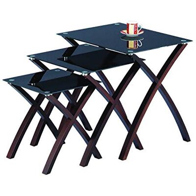 ASPECT Miami Ensemble de 3 tables gigognes en verre trempé noir, pieds en bois massif finition wengé (acajou) ASPECT Miami Ensemble de 3 tables gigognes en verre trempé noir, pieds en bois massif finition wengé (acajou)