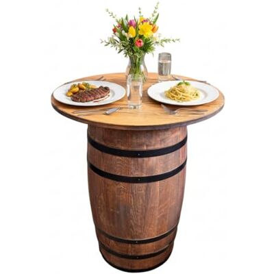 weeco Table debout en tonneau fabriquée à la main en bois avec plateau pliable, Ø 68 cm, hauteur 84 cm, système 2 en 1, pour restaurant, terrasse et jardin, design rustique weeco Table debout en tonneau fabriquée à la main en bois avec plateau pliable, Ø 68 cm, hauteur 84 cm, système 2 en 1, pour restaurant, terrasse et jardin, design rustique