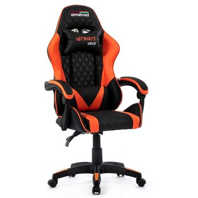 Amstrad Ultimate-Orange Fauteuil/Chaise de Bureau Gamer Coloris Noir & Orange Coussin Lombaire & appuie tête Amstrad Ultimate-Orange Fauteuil/Chaise de Bureau Gamer Coloris Noir & Orange Coussin Lombaire & appuie tête