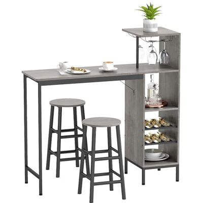 HOMCOM Ensemble Table de Bar avec tabourets, Table à Manger Debout avec 2 chaises de Bar Rond avec Repose-Pieds, avec étagères de Rangement, casiers à vin, Porte-Verres, Effet Bois Naturel HOMCOM Ensemble Table de Bar avec tabourets, Table à Manger Debout avec 2 chaises de Bar Rond avec Repose-Pieds, avec étagères de Rangement, casiers à vin, Porte-Verres, Effet Bois Naturel