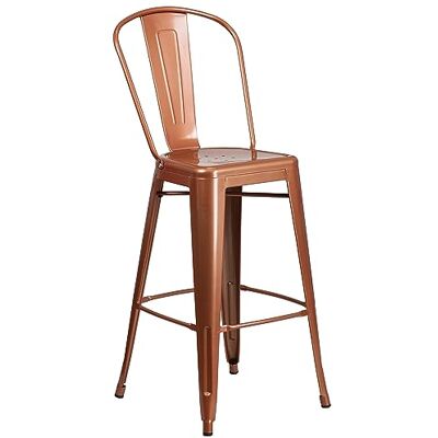 Flash Furniture Tabouret de bar haut avec dossier en métal, cuivre, 76,2 x 44,45 x 44,45 cm Flash Furniture Tabouret de bar haut avec dossier en métal, cuivre, 76,2 x 44,45 x 44,45 cm