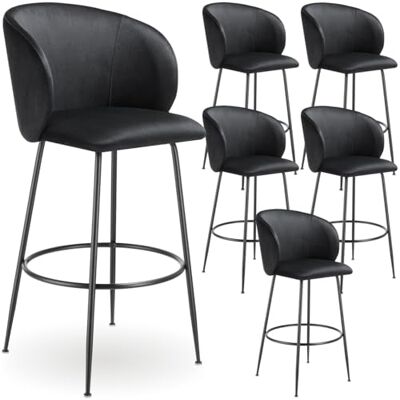 tectake ® Lot de 6 tabourets de bar, tabouret de bar avec dossier et repose-pieds, ergonomique, rembourrage en velours, pieds robustes avec pieds antidérapants, facile d'entretien, chaises de bar tectake ® Lot de 6 tabourets de bar, tabouret de bar avec dossier et repose-pieds, ergonomique, rembourrage en velours, pieds robustes avec pieds antidérapants, facile d'entretien, chaises de bar