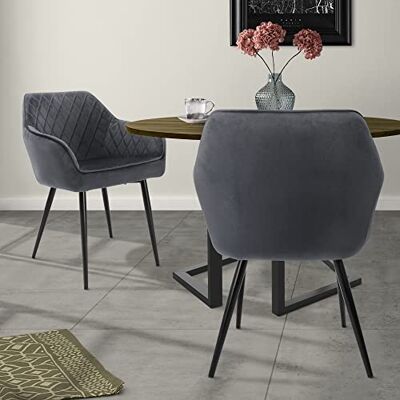 ML DESIGN modern living ML-Design Lot 2x Chaises de Salle à Manger Anthracite Style Rétro Dossier/Accoudoirs Rembourrée Aspect Velours Pieds en Métal Noir Chaise Ergonomique Fauteuil Moderne Salon/Chambre/Cuisine ML DESIGN modern living ML-Design Lot 2x Chaises de Salle à Manger Anthracite Style Rétro Dossier/Accoudoirs Rembourrée Aspect Velours Pieds en Métal Noir Chaise Ergonomique Fauteuil Moderne Salon/Chambre/Cuisine