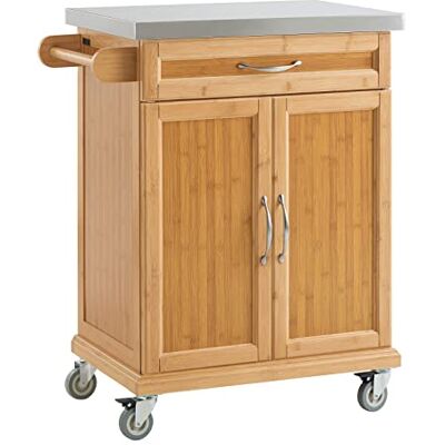 SoBuy Cuisine Chariot de rangement avec plan de travail, chariot sur roulettes, îlot en bambou, espace de rangement, étagère debout, table de barbecue SoBuy Cuisine Chariot de rangement avec plan de travail, chariot sur roulettes, îlot en bambou, espace de rangement, étagère debout, table de barbecue
