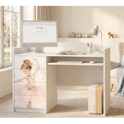 Happy Babies Grand bureau pour enfant, blanc, 125 x 60 cm, avec 4 tiroirs, bureau d'étudiant pour garçons et filles, table d'apprentissage avec motif au choix (n° 467) Happy Babies Grand bureau pour enfant, blanc, 125 x 60 cm, avec 4 tiroirs, bureau d'étudiant pour garçons et filles, table d'apprentissage avec motif au choix (n° 467)
