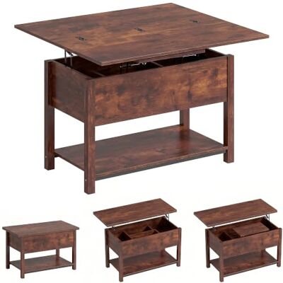 HOMCOM Table Basse Relevable et Extensible 100x45x50,5 cm Brun Rustique Table de Salon, Plateau Pliant, Compartiment Caché, Étagère Ouverte, Style Moderne, pour Salon, Bureau, Manger HOMCOM Table Basse Relevable et Extensible 100x45x50,5 cm Brun Rustique Table de Salon, Plateau Pliant, Compartiment Caché, Étagère Ouverte, Style Moderne, pour Salon, Bureau, Manger