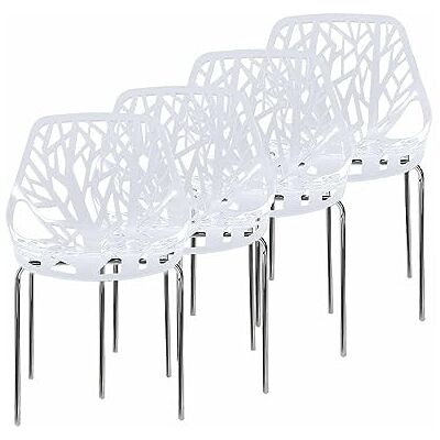 Makika Caluna Lot de 4 chaises de style rétro et moderne avec dossier, pour salon, salle à manger, cuisine, bureau, Blanc avec dossier Makika Caluna Lot de 4 chaises de style rétro et moderne avec dossier, pour salon, salle à manger, cuisine, bureau, Blanc avec dossier