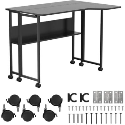 Maclean Bureau pliable avec étagère et roulettes 100x73 cm (noir) Maclean Bureau pliable avec étagère et roulettes 100x73 cm (noir)