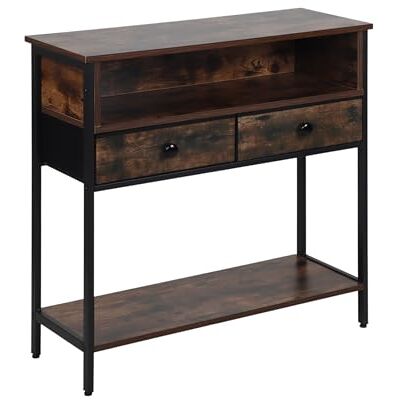Relaxdays Console Industrielle en MDF et métal, 2 tiroirs, 80 x 80 x 30 cm, Brun foncé Relaxdays Console Industrielle en MDF et métal, 2 tiroirs, 80 x 80 x 30 cm, Brun foncé