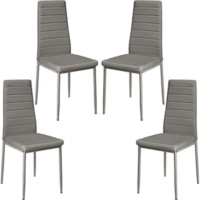 homewell Lot de 4 chaises de salle à manger modernes rembourrées confortables avec dossier pour cuisine et salle à manger, en cuir synthétique, 40 x 39 x 98 cm, grises homewell Lot de 4 chaises de salle à manger modernes rembourrées confortables avec dossier pour cuisine et salle à manger, en cuir synthétique, 40 x 39 x 98 cm, grises