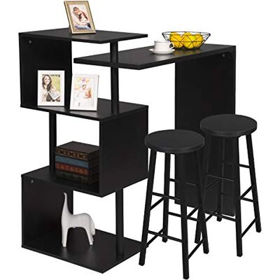 WOLTU 1 X Table de Bar Rotatif avec 3 tablettes + 2 X Tabourets de Bar Structure en métal Plateau en MDF,Noir BT27sz+BH130sz-2 WOLTU 1 X Table de Bar Rotatif avec 3 tablettes + 2 X Tabourets de Bar Structure en métal Plateau en MDF,Noir BT27sz+BH130sz-2