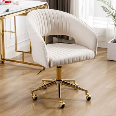 Ya-Home Chaise de bureau pivotante moderne en chenille réglable en hauteur avec base dorée, chaise d'ordinateur pour chambre d'adultes et d'adolescents, beige Ya-Home Chaise de bureau pivotante moderne en chenille réglable en hauteur avec base dorée, chaise d'ordinateur pour chambre d'adultes et d'adolescents, beige